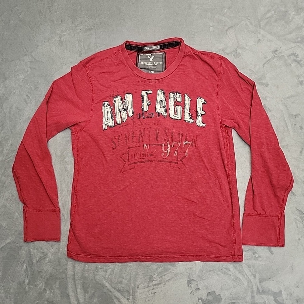 American Eagle Outfitters Shirt Mens L‎ Red Long Sleeve Crewneck Y2K Retro TEE